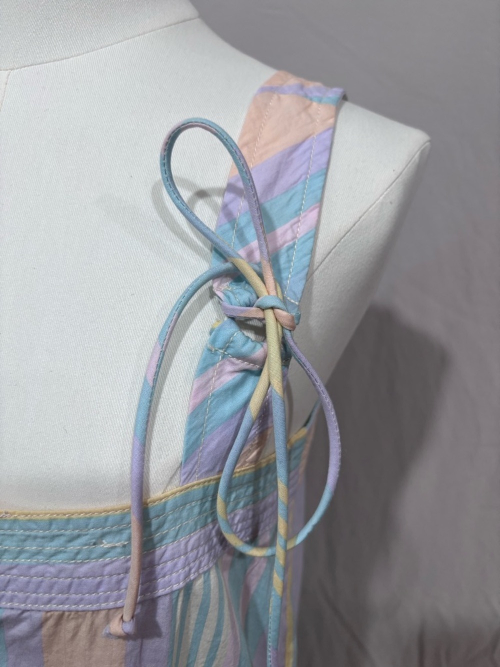 FREE PeOPLE NWT 100% Cotton, Striped Suspender Midi Dress pleats, dropped waist - Picture 8 of 11